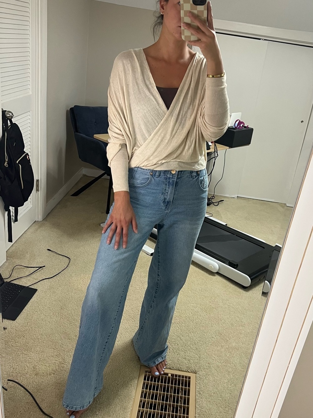 Free People Draped Surplice Long Sleeve Top Boho Lagenlook Coastal Minimalist